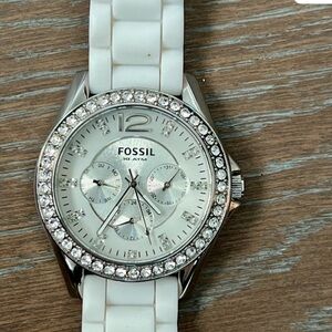 Fossil Silver Watch with White Band